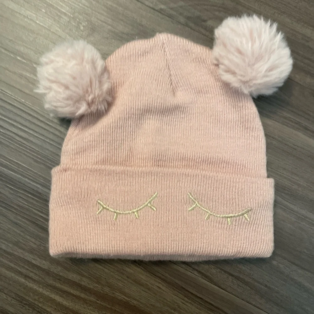 H&M Blush Knit Beanie with Pom-Poms eyelashes size 4T/6X